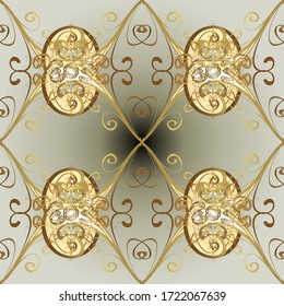 Royal retro on gray and neutral colors. Vector illustration. Floral classic texture. Gold template. Design vintage for card, wallpaper, wrapping, textile. Seamless pattern golden elements.