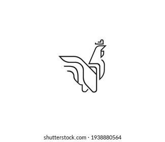 Royal Rooster icon , rooster logo vector . creative luxury cock outline style shape .