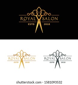 Royal Salon Logo With Scissor Elements