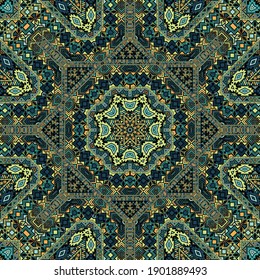 Ornamento real sin fisuras con estructura de elementos geométricos. Motivo gráfico tradicional. Impresión de mosaico. Fondo de elementos pequeños. Patrón de la libreta de vectores.