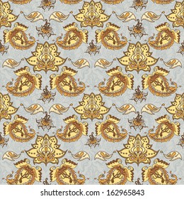 Royal seamless pattern with colorful paisley and floral ornament, vector illustration