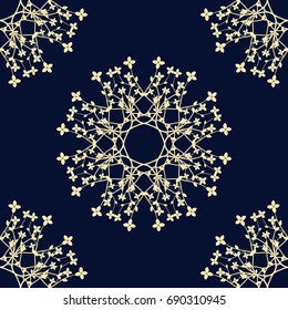 Royal Seamless Pattern of Flowers, Leaves and Lines. Elegant Vintage Template from Ornate Frames. Calligraphic Texture for Paper Wallpapers, Backgrounds, Notebooks and Brochures.