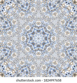 Royal seamless pattern with geometric elements composition. Graphic tribal motif. Batik print. Small elements background. Vector collage ornament.