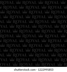 Royal seamless pattern with gray king crowns on black background