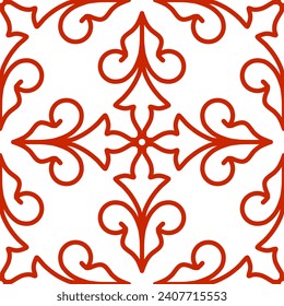 Royal Seamless Vector Pattern. Red Artwork on Transparent Background. Ornamental Design. Abstract Geometric Texture with Small Shapes.