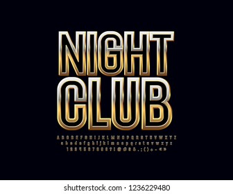 Royal Set of Black and Golden alphabet letters, numbers and punctuation symbols. Vector logo with text Night Club. Elegant chic Font.