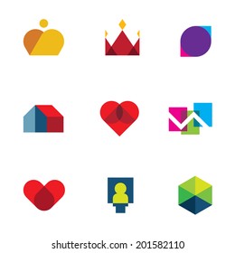 Royal Shapes Mosaic Geometric Peaces Colorful Vector Logo Icon Set