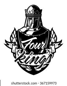 Royal Shield Crest Knight "Four Kings" Medieval Heraldry Emblem Logo