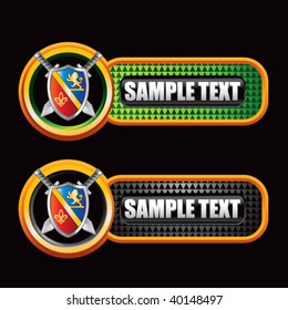 royal shield with crest and lion on green and black checkered templates