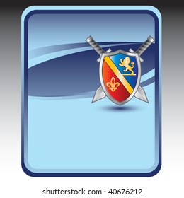 royal shield with crests on blue background