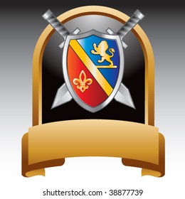 royal shield with crests on gold display
