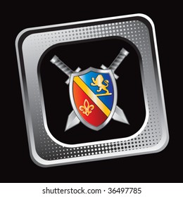 royal shield with crests on tilted gray web button