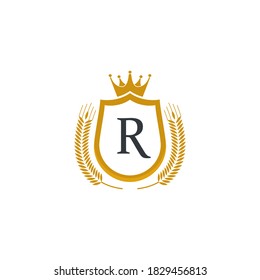 Royal shield with crown logo vetor icon illustration design 