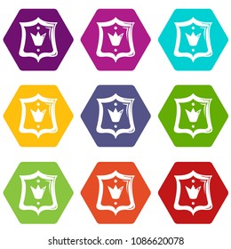 Royal shield icons 9 set coloful isolated on white for web