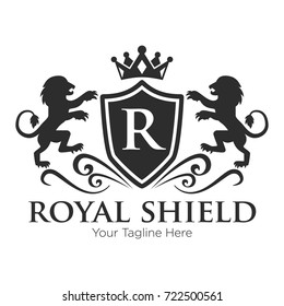 Royal Shield and Lion Logo Black
