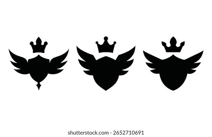 Royal Shield Logo Collection Winged Crown Emblems Emblemas Heráldicos Vintage para Premium Branding, Escudo silhueta vetor eps