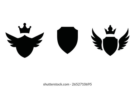 Royal Shield Logo Collection Winged Crown Emblems Emblemas Heráldicos Vintage para Premium Branding, Escudo silhueta vetor eps