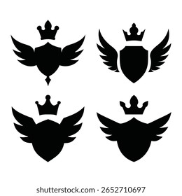 Royal Shield Logo Collection Winged Crown Emblems Emblemas Heráldicos Vintage para Premium Branding, Escudo silhueta vetor eps