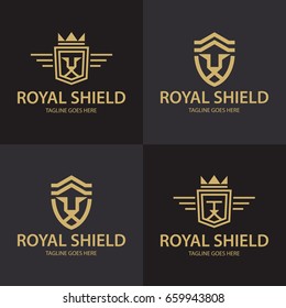 Royal shield logo design template. Lion shield logo design concept. Vector illustration