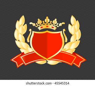 royal shield with ribbons and laurels