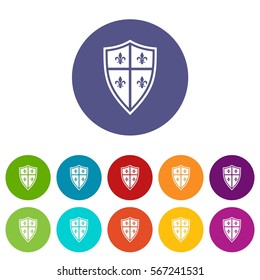Royal shield set icons in different colors isolated on white background