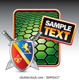 royal shield and sword green hexagon banner