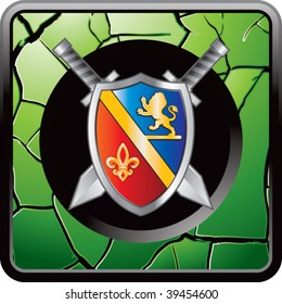 royal shield and sword on green cracked web icon