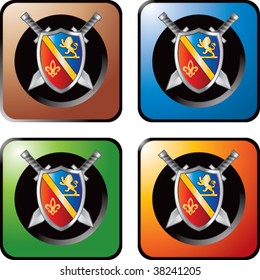 royal shield and sword on multicolored web buttons