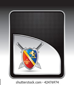 escudo real y espadas fondo negro a cuadros