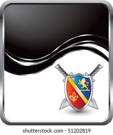 escudo real y espadas fondo de ola negra