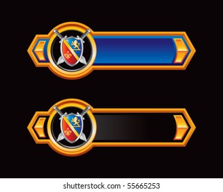 royal shield and swords blue and black arrows