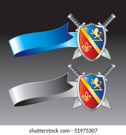 royal shield and swords blue and gray ribbons