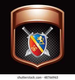 royal shield and swords bronze shiny display