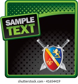 royal shield and swords on halftone ad