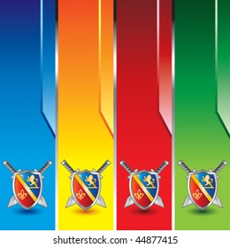 banderas de color vertical de escudo real y espadas