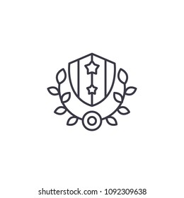 Royal shield and wreath linear icon concept. Royal shield and wreath line vector sign, symbol, illustration.