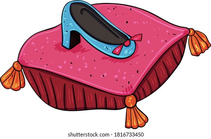 Royal shoe on a pillow. Illustration for any design. Vector doodle illustration on transparent or white backgrounds.