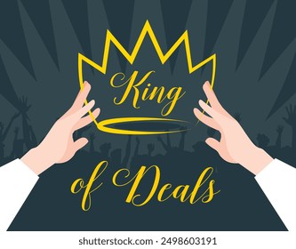 Royal shopping. Illustration showing hands holding a crown.