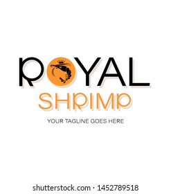 Royal shrimp. Emblem. Logo design and name for the corporate identity of the restaurant, shop, processing plant. The inscription with a shadow on a white background.