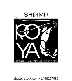 Royal shrimp logo on black background. Development of a logo and a name for the corporate identity of a restaurant, shop, processing plant.