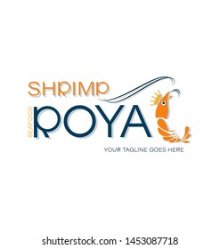 Royal shrimp. Symbol and inscription. Emblem. Logo design and name for the corporate identity of the restaurant, shop, processing plant. Vector illustration isolated on a white background