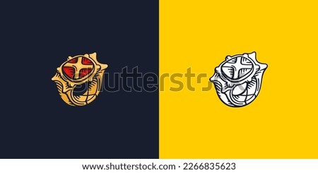 Royal signet ring. Engraving drawing technique. Vintage illustration. Vector design elements