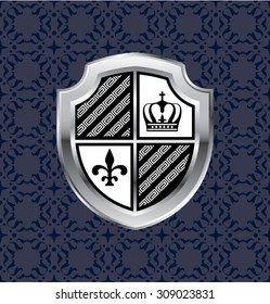 Royal Silver Metallic Shield Vintage with Background Vector Art