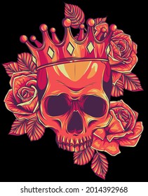 Royal Skull King Crown with Rose Illustrations Vector Mascot