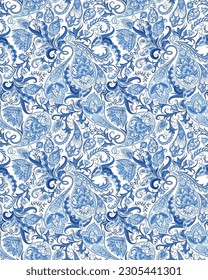 royal and sky Blue paisley seamless pattern, vector design