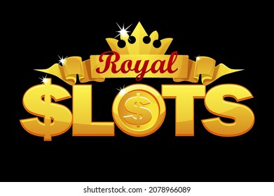 Royal Slot Logo, Golden Crown And Ribbon For Game Of Casino.