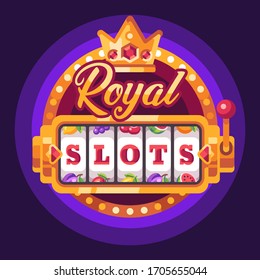 Royal slots golden slot machine. Casino flat illustration