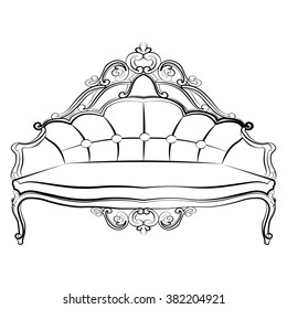 Royal Sofa in Baroque Rococo style with damask luxurious ornaments. Vector