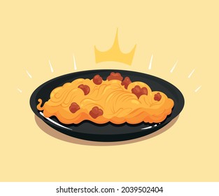 Royal spaghetti with meatballs cartoon vector icon illustration. Food object spaghetti isolated.