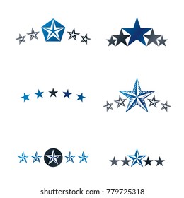 Royal Stars emblems elements set. Heraldic Coat of Arms decorative logos isolated vector illustrations collection.